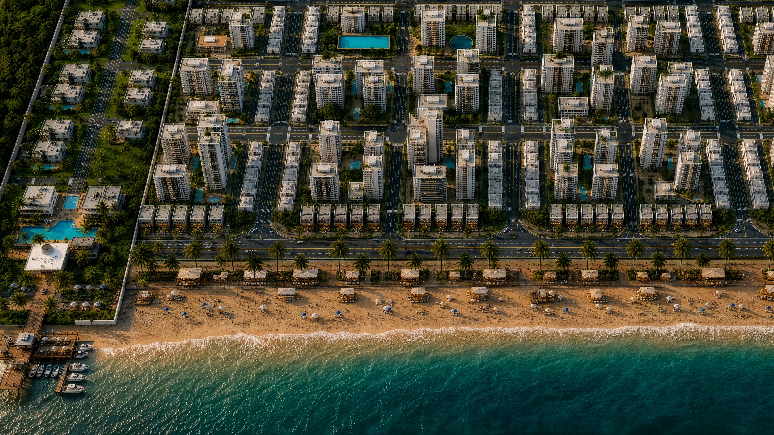 Torres residenciais à beira-mar